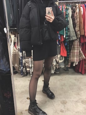 「真っ黒コーデ」｜「アイテム（ジャケット/アウター）」を使った、pandaさん（レディース・172cm）の冬コーディネート