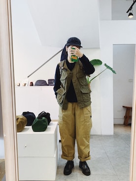 「CS WORKWEARのアイテム」を使った、tsengchuさん（レディース・158cm）の冬コーディネート