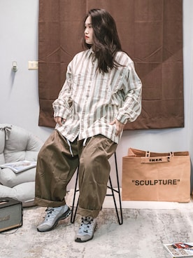 「CS WORKWEARのアイテム」を使った、tsengchuさん（レディース・158cm）の秋コーディネート
