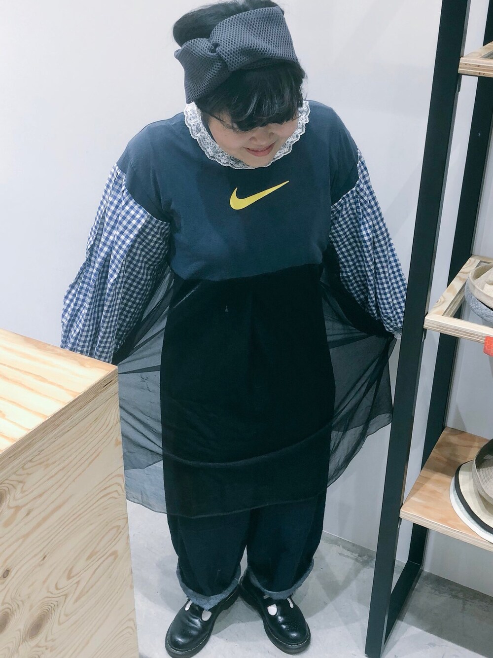 「古着、ワンピース、ドクターマーチン、リメイク、古着MIX、秋服、ぽっちゃり、amatunal、KAKA☆VAKA、14+」｜「amatunalのアイテム（ワンピース/ドレス、ブルー系）」を使った、14+ イオンモール座間店 スタッフさん（レディース・152cm）の秋コーディネートの1枚目の写真