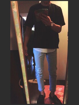 「WEGO（ウィゴー）のWEGO/スラブワッフルラウンドロングタンクトップ（タンクトップ）」を使った、エリック・スポポビッチさん（メンズ・174cm）の夏コーディネート