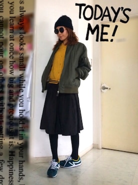 「黒スカート」｜「アイテム（ブルゾン）」を使った、あきちんさん（レディース・164cm）の冬コーディネート