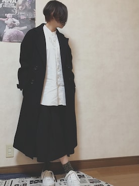 「EGOIST（エゴイスト）のアイテム（チェスターコート）」を使った、makibisiさん（レディース・160cm）の冬コーディネート