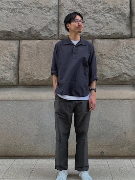 「R&D.M.Co OLDMAN’S TAILOR（オールドマンズテイラー）のアイテム（パンツ）」を使った、tsutttsuさん（メンズ・182cm）の春コーディネート