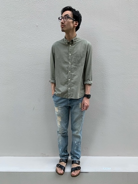 「EDWIN（エドウィン）のアイテム（サンダル）」を使った、tsutttsuさん（メンズ・182cm）の夏コーディネート