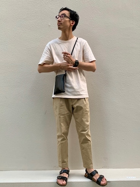 「EDWIN（エドウィン）のアイテム（サンダル）」を使った、tsutttsuさん（メンズ・182cm）の夏コーディネート