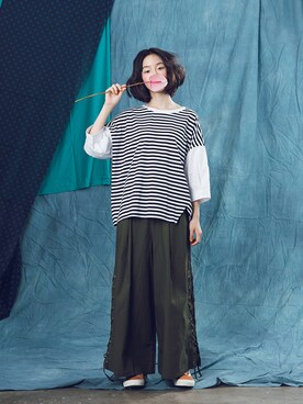 「アイテム（チノパンツ）」を使った、E-WEARさん（レディース・160cm）の秋コーディネート