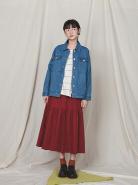 「skirt」｜「アイテム（デニムジャケット）」を使った、E-WEARさん（レディース・170cm）の秋コーディネート