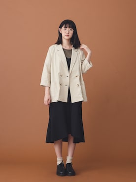 「アイテム（ピーコート）」を使った、E-WEARさん（レディース・170cm）の秋コーディネート