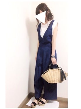 「mysty woman（ミスティウーマン）のアイテム（サロペット/オーバーオール）」を使った、i-waさん（レディース・151cm）の夏コーディネート