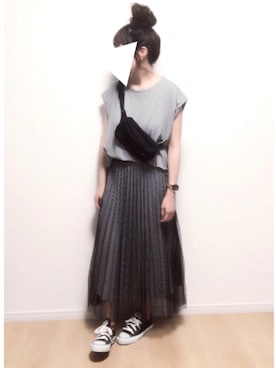 「SENSE OF PLACE by URBAN RESEARCH（センスオブプレイスバイアーバンリサーチ）のギンガムチェックリバーシブルスカート（スカート）」を使った、i-waさん（レディース・151cm）の夏コーディネート