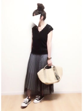 「SENSE OF PLACE by URBAN RESEARCH（センスオブプレイスバイアーバンリサーチ）のギンガムチェックリバーシブルスカート（スカート）」を使った、i-waさん（レディース・151cm）の夏コーディネート