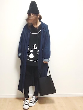 「にゃー」｜「アイテム（その他アウター）」を使った、i-waさん（レディース・152cm）の秋コーディネート