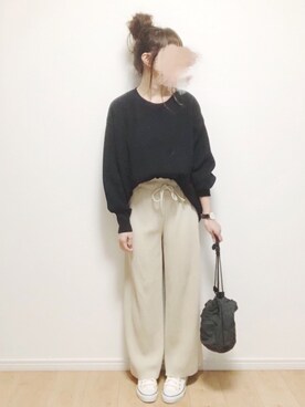 「CONVERSE（コンバース）の【CONVERSE】キルトリバ巾着（ショルダーバッグ）」を使った、i-waさん（レディース・153cm）の春コーディネート
