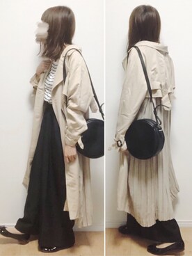 「SUGAR BISKET（シュガービスケット）のアイテム（トレンチコート）」を使った、i-waさん（レディース・153cm）の秋コーディネート