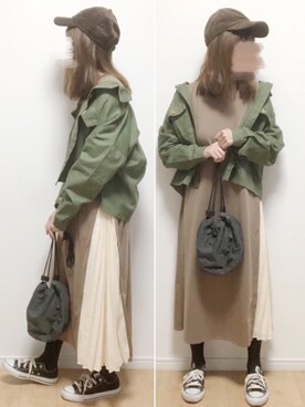 「CONVERSE（コンバース）の【CONVERSE】キルトリバ巾着（ショルダーバッグ）」を使った、i-waさん（レディース・153cm）の秋コーディネート