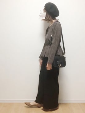 「ぺプラムトップス」｜「アイテム（ハンチング/ベレー帽）」を使った、i-waさん（レディース・153cm）の秋コーディネート