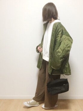「PUBLUX（パブリュクス）のアイテム（ノーカラージャケット）」を使った、i-waさん（レディース・153cm）の冬コーディネート