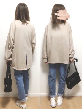 「モーメントプラス」｜「アイテム（スウェット）」を使った、i-waさん（レディース・153cm）の春コーディネート