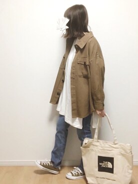 「JUNOAH（ジュノア）のアイテム（カバーオール）」を使った、i-waさん（レディース・153cm）の春コーディネート