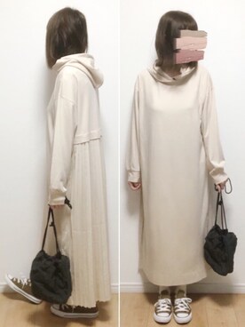 「MAYSON GREY（メイソングレイ）の【socolla】バックプリーツワンピース（ワンピース）」を使った、i-waさん（レディース・153cm）の春コーディネート