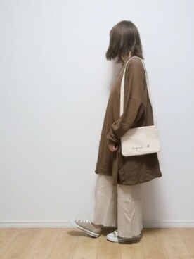 「reca（レカ）のゆったりラフな着心地◆超ビッグシルエットカットソー（Tシャツ/カットソー）」を使った、i-waさん（レディース・153cm）の秋コーディネート