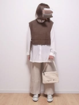 「リブニットパンツ」｜i-waさん（レディース・153cm）の秋コーディネート