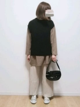 「リブニットパンツ」｜i-waさん（レディース・153cm）の秋コーディネート