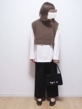 「リブニットパンツ」｜i-waさん（レディース・153cm）の秋コーディネート