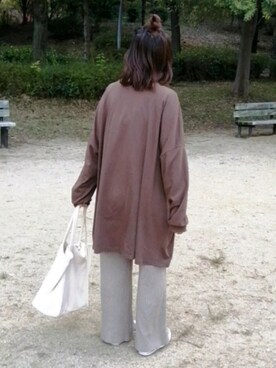 「reca（レカ）のゆったりラフな着心地◆超ビッグシルエットカットソー（Tシャツ/カットソー）」を使った、i-waさん（レディース・153cm）の秋コーディネート