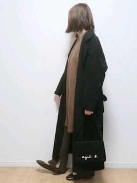 「reca（レカ）のゆったりラフな着心地◆超ビッグシルエットカットソー（Tシャツ/カットソー）」を使った、i-waさん（レディース・153cm）の冬コーディネート