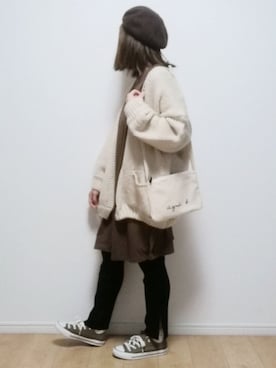 「reca（レカ）のゆったりラフな着心地◆超ビッグシルエットカットソー（Tシャツ/カットソー）」を使った、i-waさん（レディース・153cm）の冬コーディネート