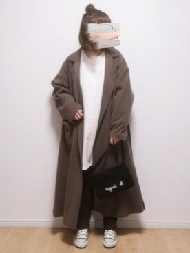 「ハーフアップ」｜「アイテム（チェスターコート）」を使った、i-waさん（レディース・153cm）の冬コーディネート