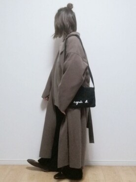 「ハーフアップ」｜「アイテム（チェスターコート）」を使った、i-waさん（レディース・153cm）の冬コーディネート