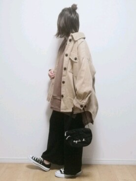 「ハーフアップ」｜「アイテム（ブルゾン）」を使った、i-waさん（レディース・153cm）の冬コーディネート
