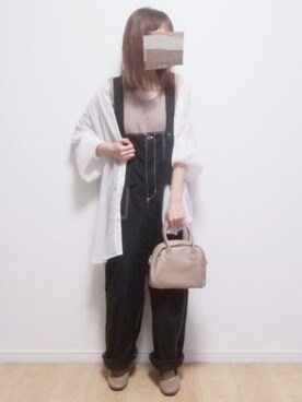 「ロングシャツ」｜「アイテム（サロペット/オーバーオール）」を使った、i-waさん（レディース・153cm）の春コーディネート