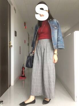 「Honeys（ハニーズ）のアイテム（デニムジャケット）」を使った、ぽむさん（レディース・158cm）の秋コーディネート