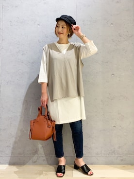 「LEPSIM（レプシィム）のアイテム（キャスケット）」を使った、hanaeさん（レディース・160cm）の夏コーディネート