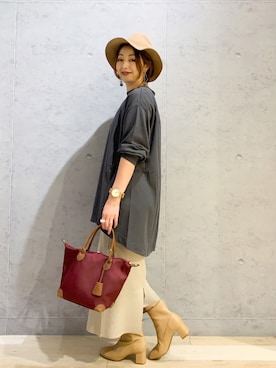 「ハット」｜「アイテム（チュニック）」を使った、hanaeさん（レディース・160cm）の秋コーディネート