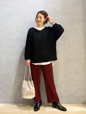 「赤パンツ」｜hanaeさん（レディース・160cm）の秋コーディネート