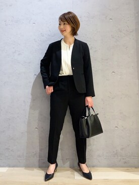 「LEPSIM（レプシィム）のアイテム（ノーカラージャケット）」を使った、hanaeさん（レディース・160cm）の冬コーディネート