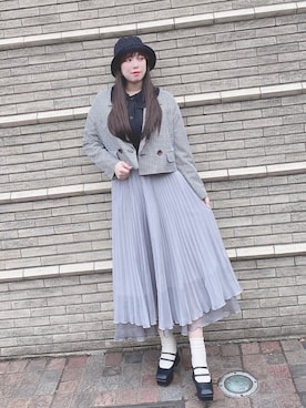 「オーガンジー」｜「アイテム（帽子）」を使った、まゆさんさん（レディース・157cm）の春コーディネート