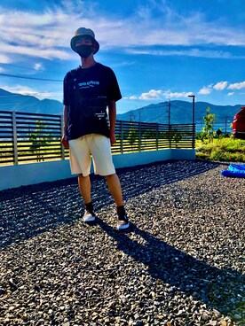 「GU（ジーユー）のアイテム（ショルダーバッグ、ブラック系）」を使った、TAKEさん（メンズ・174cm）の夏コーディネート