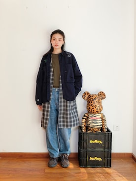 「休闲」｜「アイテム（ピーコート）」を使った、Imbygさん（レディース・173cm）の冬コーディネート