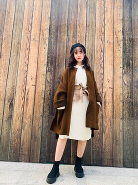 「日系极简」｜「アイテム（その他アウター）」を使った、love2468さん（レディース・155cm）の冬コーディネート