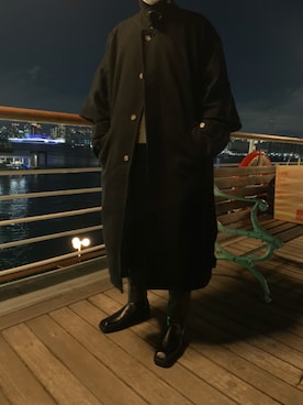 「Basis Broek Belgium（バージスブルック）のアイテム（ステンカラーコート）」を使った、ゆう.さん（メンズ・175cm）の冬コーディネート