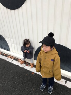 「アイテム（ブーツ、ブラウン系）」を使った、®️enSaraさん（キッズ・80cm）の冬コーディネート