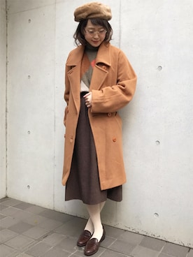 「白タイツ」｜「アイテム（ダッフルコート）」を使った、古着屋RAINBOWさん（レディース・155cm）の冬コーディネート