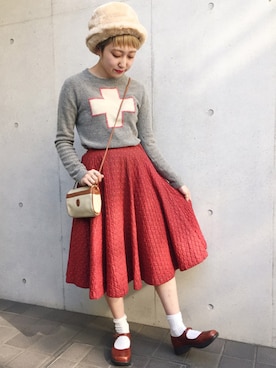 「赤いスカート」｜古着屋RAINBOWさん（レディース・155cm）の冬コーディネート