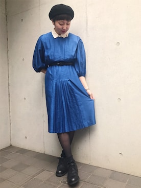 「プリーツ」｜古着屋RAINBOWさん（レディース・155cm）の冬コーディネート